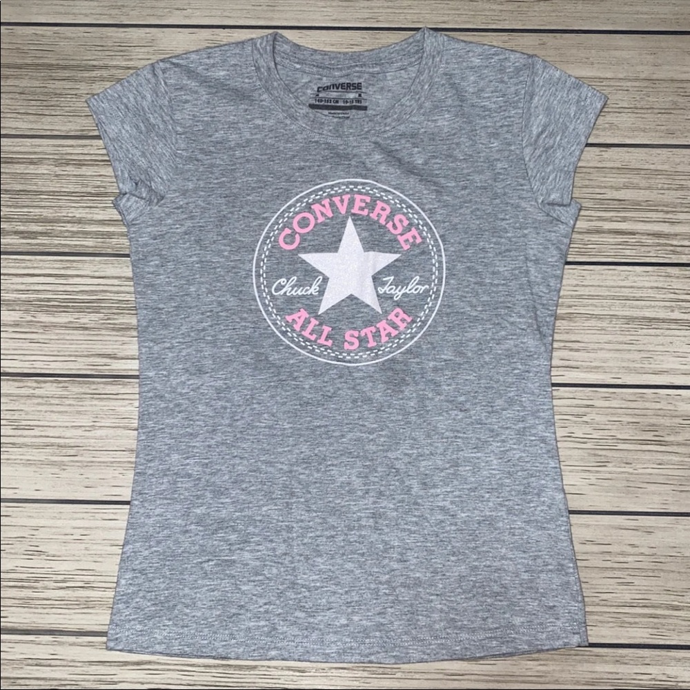 Chuck Taylor Converse All Star Heather Grey Short Sleeve Shirt Girls Size Medium